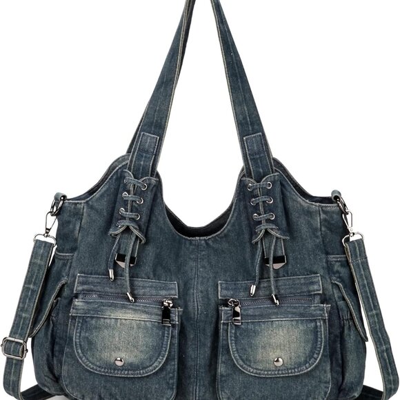 Casual Washed Denim Shoulder Bags Top Handle Lady's Hobo Bags Women Purses And H